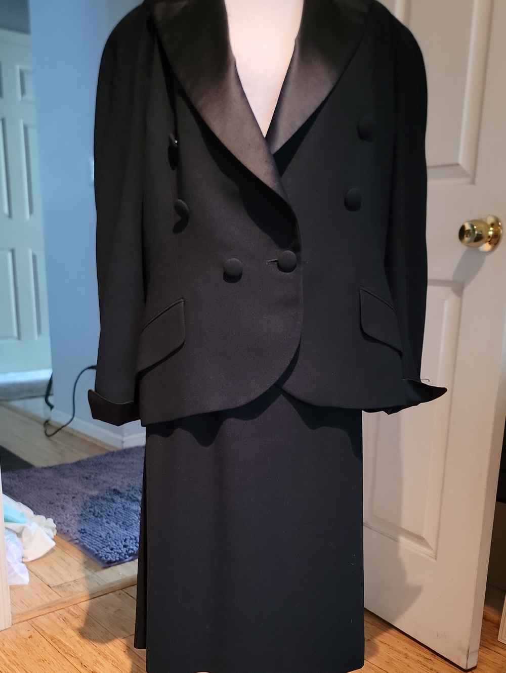 Dior Black Satin Lapel Double-Breasted Vintage Suit Set Blazer& Skirt 89 To 90